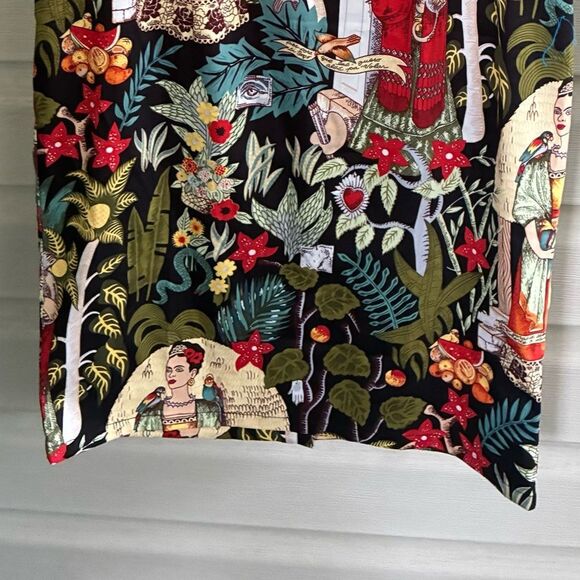 GRACE KARIN tropical Frida Kahlo dress Cap-Sleeve Sweetheart Sheath Sz L artsy - Picture 5 of 16